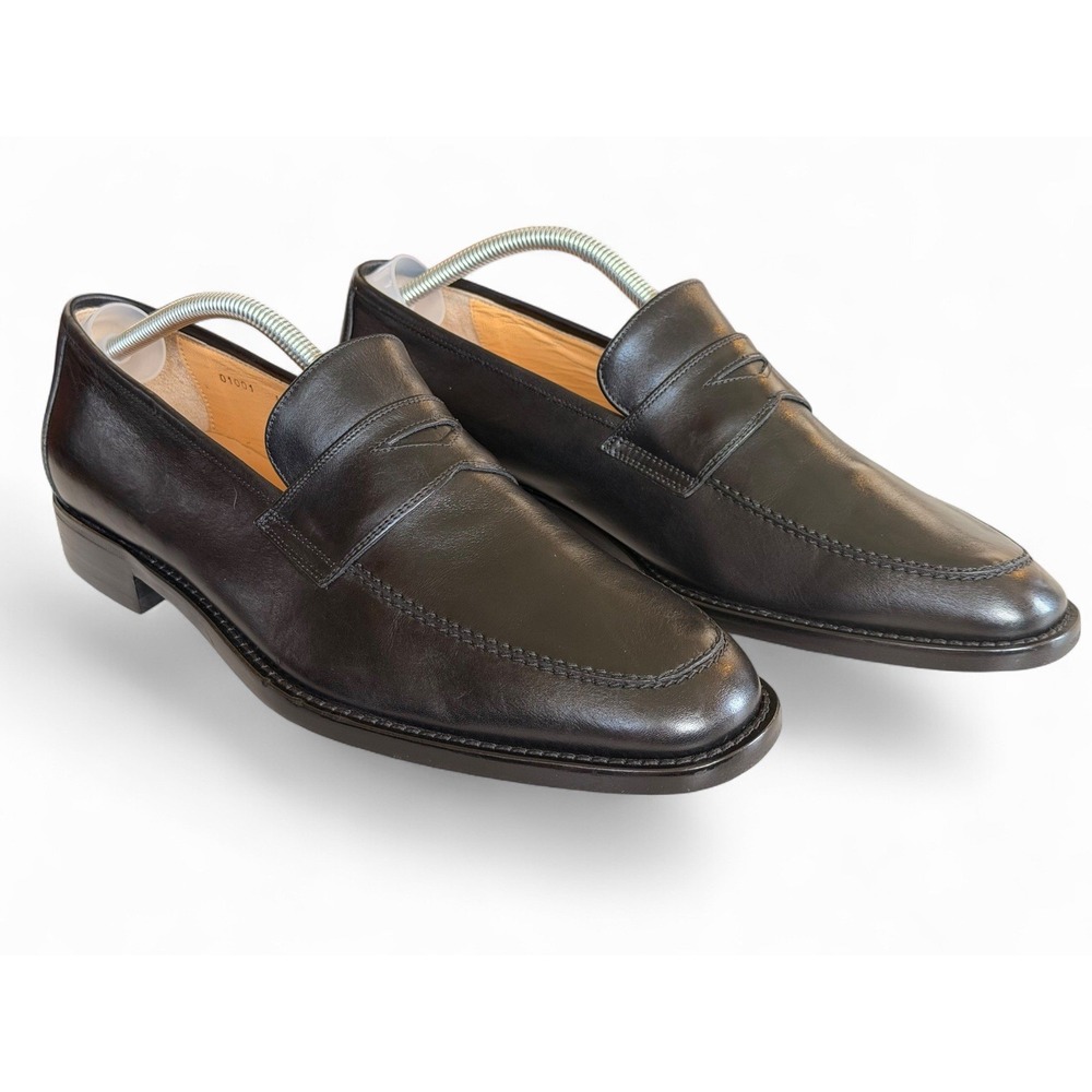 Bruno Magli Taft Black Leather Penny Loafers Mens Size 12 M NWOB Italy